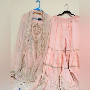 Elegant Pink Embroidered Gharara Outfit